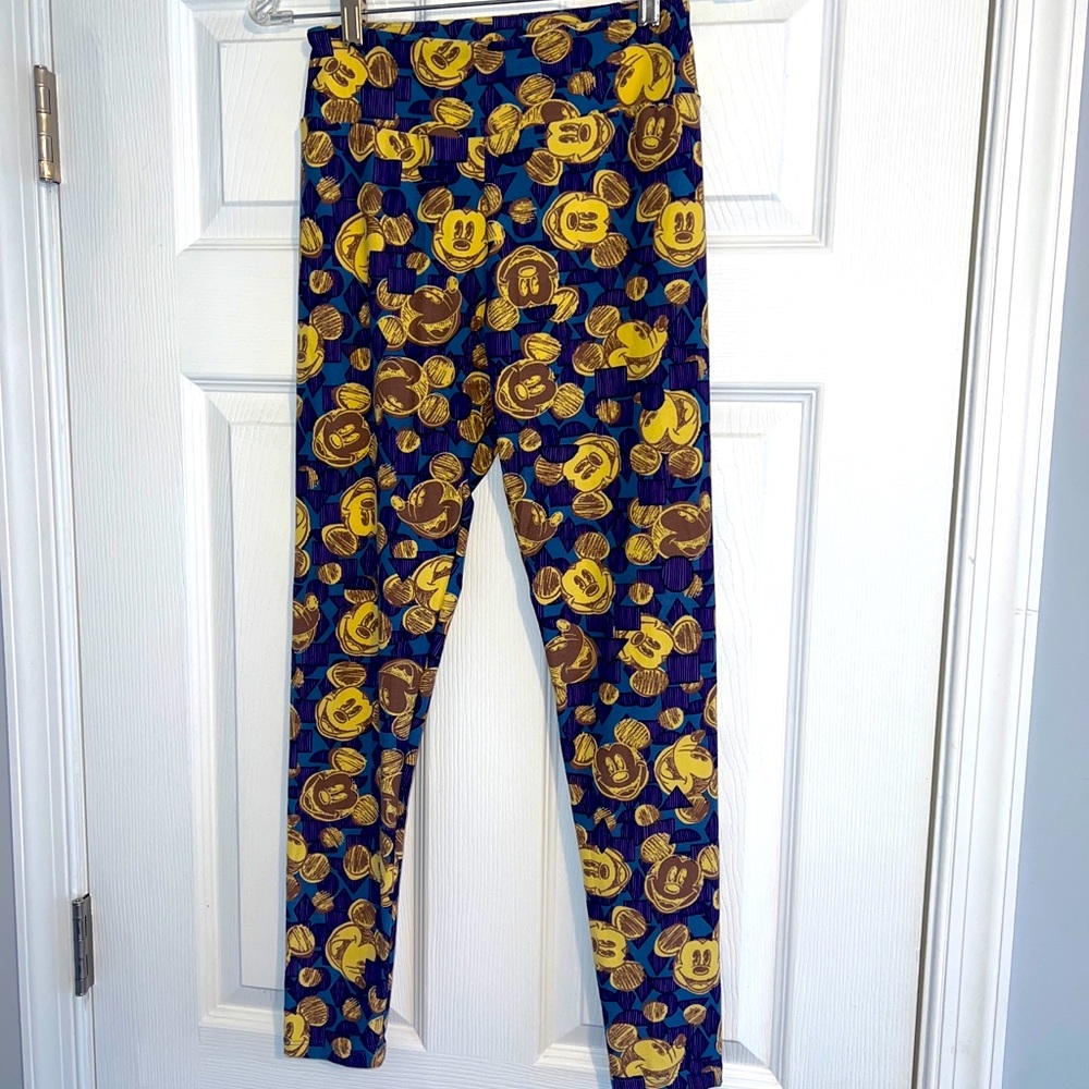 LuLaRoe Disney Leggings OS One Size Mickey Mouse Scribble Heads Multi Color